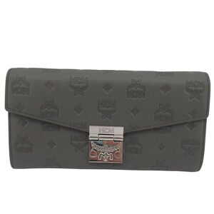 MCM Gray Visetos Leather Wallet on Chain Clutch Crossbody Bag Purse Authentic